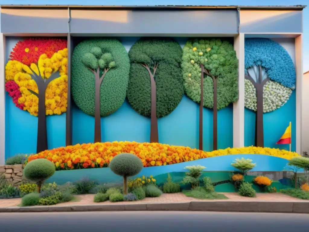 Un mural vibrante en Uruguay, creado con materiales reciclados, refleja arte, compromiso social y diversidad de colores