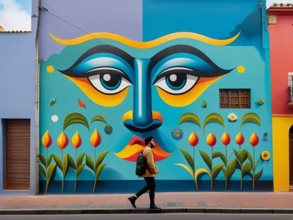 Un mural vibrante y detallado en una calle de Montevideo, Uruguay