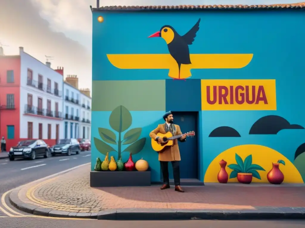 Un mural vibrante y detallado que celebra la diversidad cultural en arte contemporáneo de Uruguay