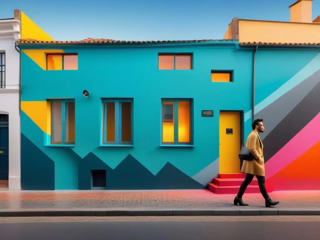 Un mural vibrante y detallado en Montevideo, Uruguay, fusionando técnicas innovadoras de arte contemporáneo