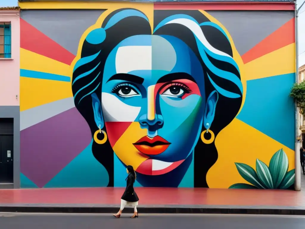 Un mural vibrante y dinámico en Montevideo, Uruguay, fusionando arte contemporáneo y impacto político