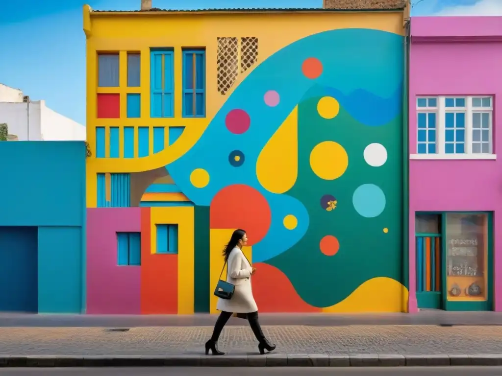 Un mural vibrante y dinámico en Montevideo, Uruguay, representa la unión y colaboración entre personas de distintas culturas