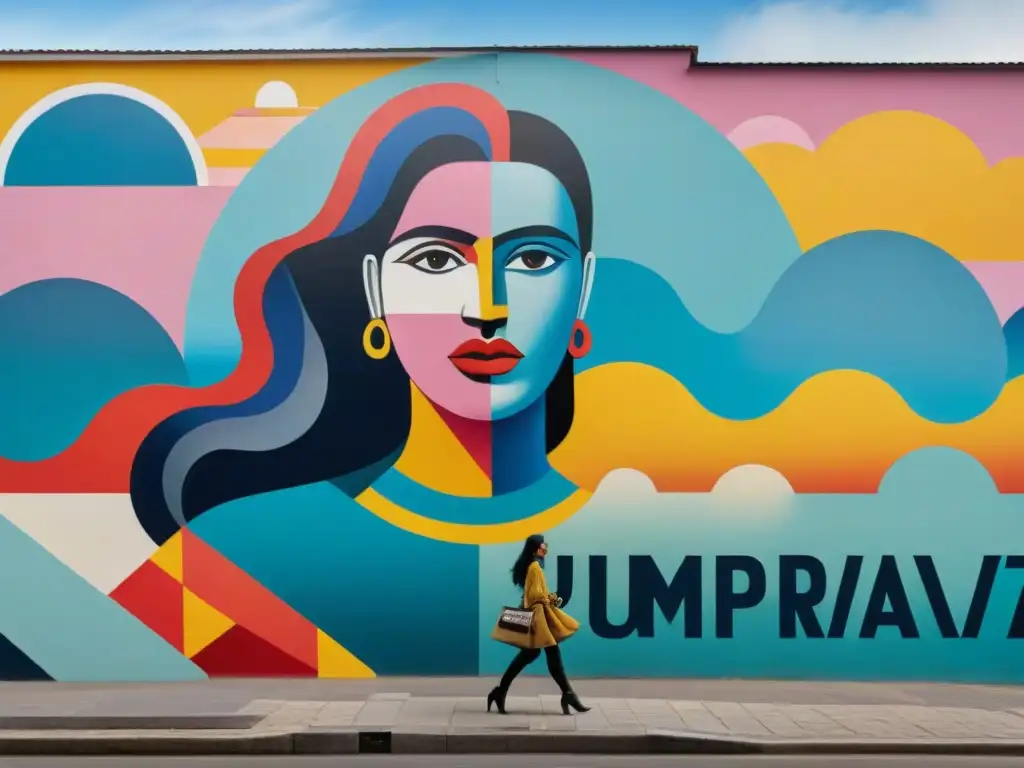 Un mural vibrante y dinámico que refleja la creatividad y diversidad de artistas emergentes en el arte contemporáneo Uruguay