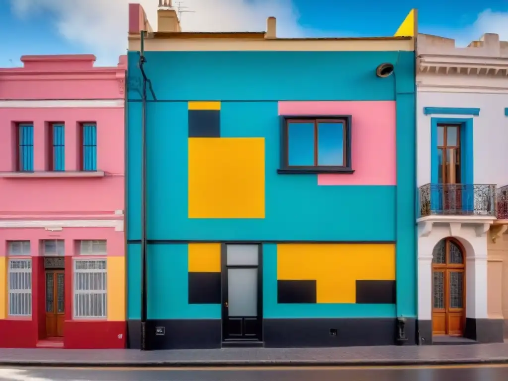 Un mural vibrante y dinámico en una esquina de la calle de Montevideo, Uruguay, fusionando estilos artísticos tradicionales y contemporáneos