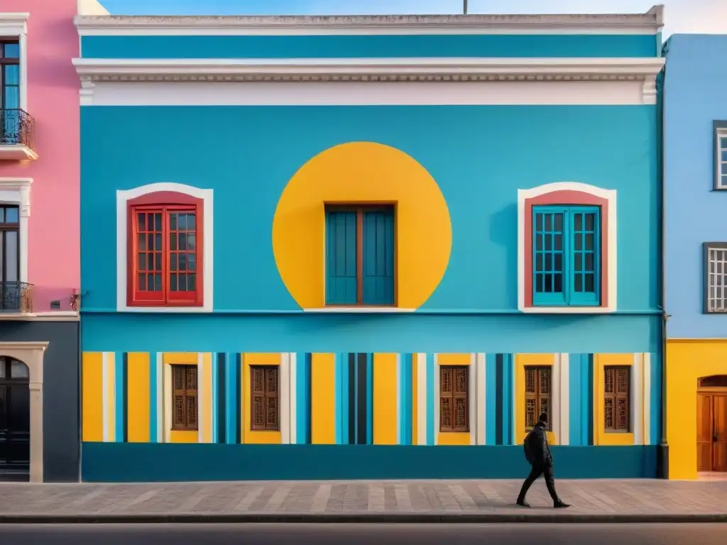 Un mural vibrante y dinámico en Montevideo, Uruguay, fusionando folklore tradicional con arte urbano contemporáneo