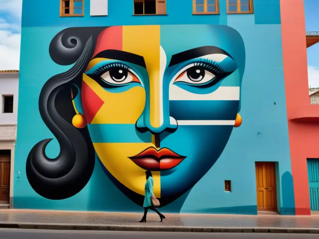 Un mural vibrante en Montevideo, Uruguay, reflejando la diversidad y creatividad del arte uruguayo en centros culturales emergentes