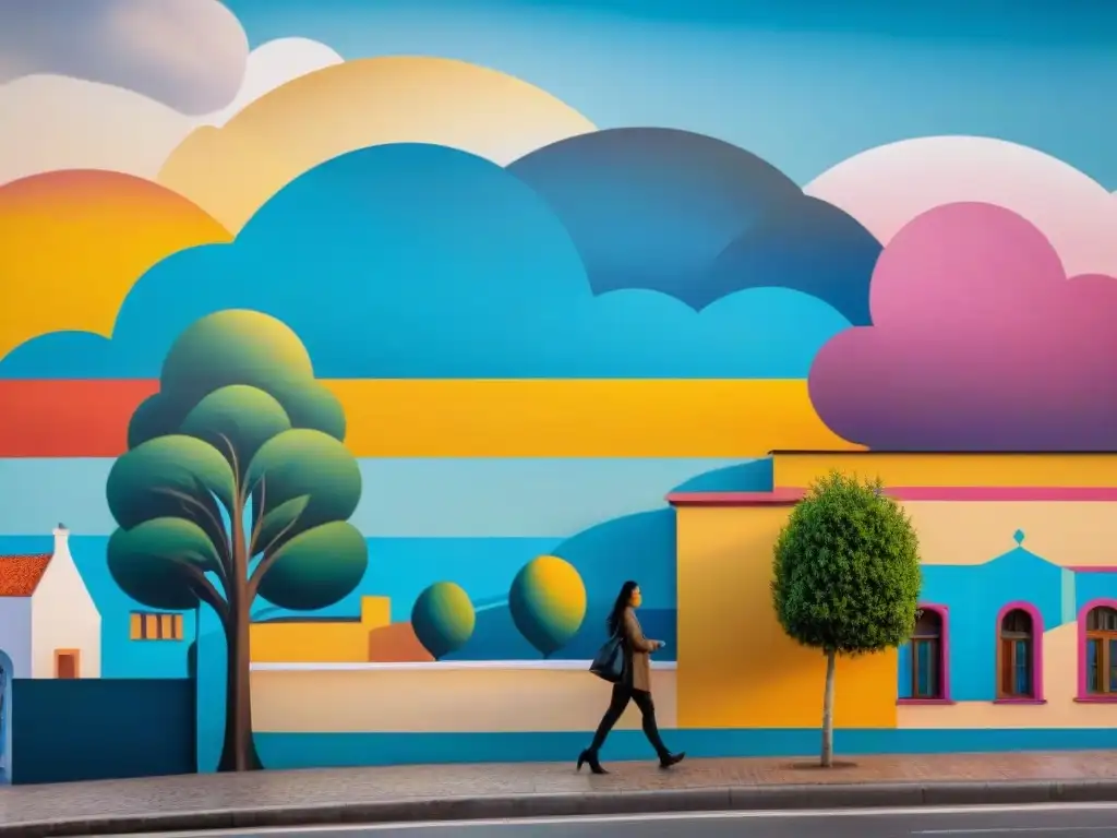 Un mural vibrante y diverso en una pared de Uruguay, reflejando la inclusión cultural de colectivos de arte en el país