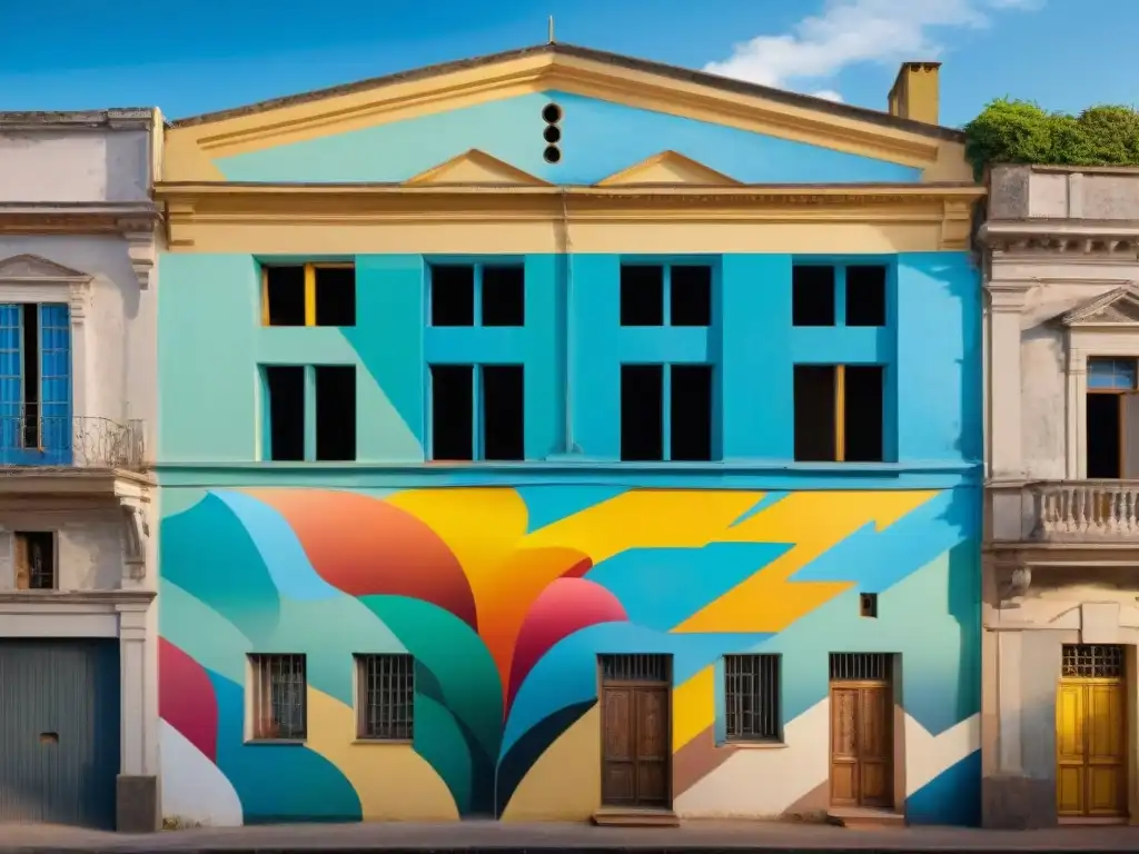 Un mural vibrante en un edificio abandonado en Uruguay, fusionando arte abstracto y naturaleza para revitalizar espacios