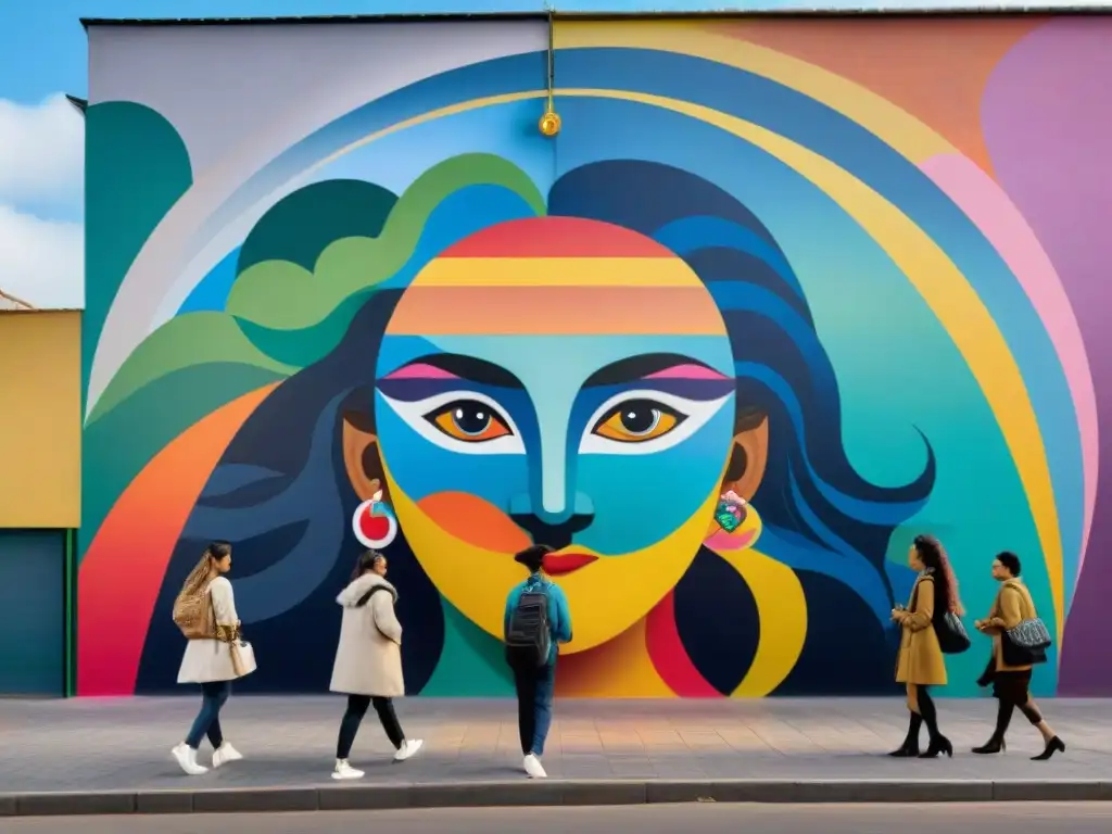 Mural vibrante en entorno urbano, artistas diversos colaboran en obra de arte