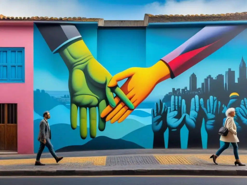 Mural vibrante en Uruguay: manos entrelazadas de distintas generaciones en proyectos arte contemporáneo