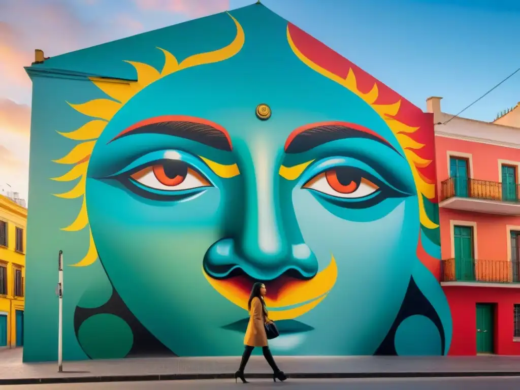 Un mural vibrante en Montevideo, Uruguay, muestra la fusión de elementos culturales globales