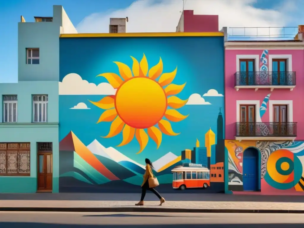 Un mural vibrante en Montevideo fusiona motivos tradicionales uruguayos con elementos artísticos contemporáneos