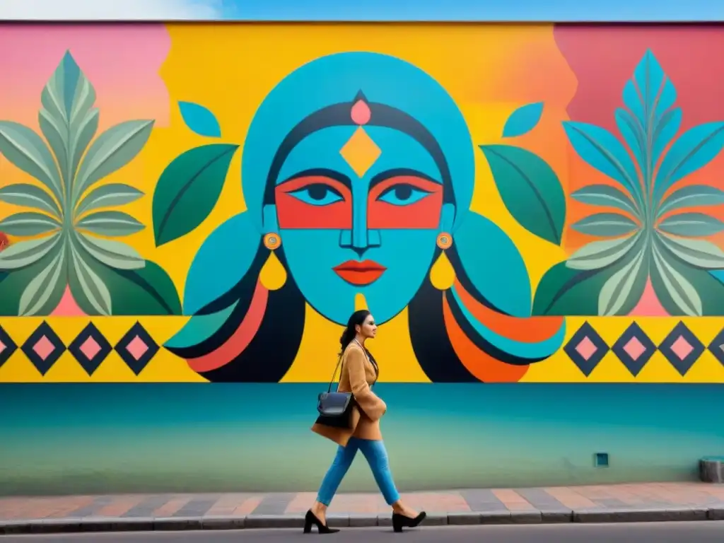 Un mural vibrante en Montevideo, Uruguay, fusiona motivos tradicionales con un toque moderno