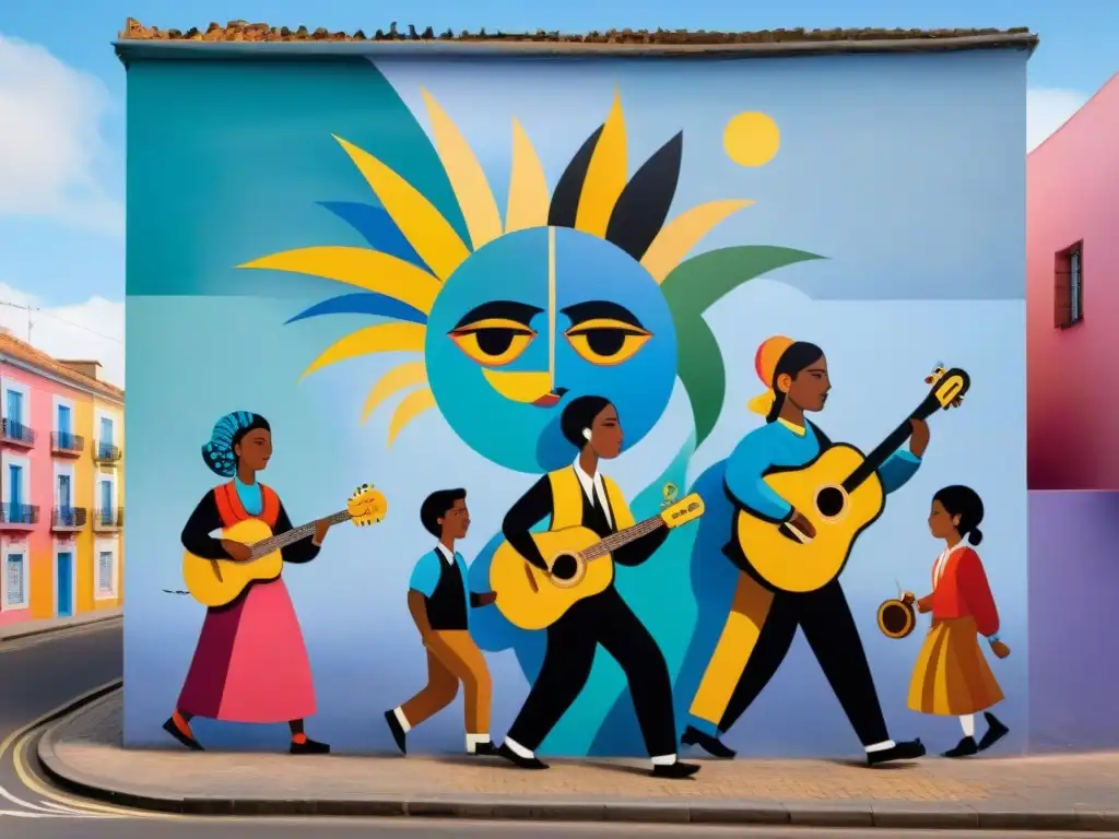 Un mural vibrante en una pared de la ciudad en Uruguay representa la diversidad y la inclusión en la sociedad a través del arte inclusivo