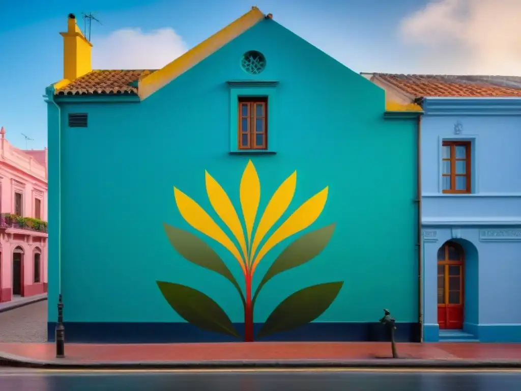 Un mural vibrante en Montevideo, Uruguay, fusionando técnicas artísticas tradicionales y contemporáneas