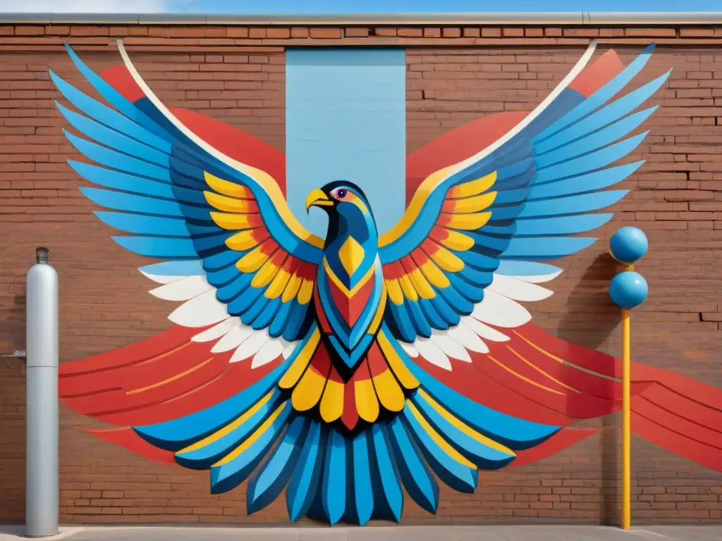 Murales de arte contemporáneo uruguayo impacto social: un ave condor en vuelo fusionando símbolos indígenas con arte abstracto