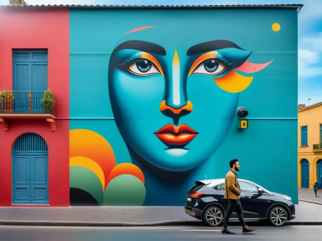 Murales vibrantes de arte callejero en Montevideo, Uruguay, fusionando elementos contemporáneos y tradicionales