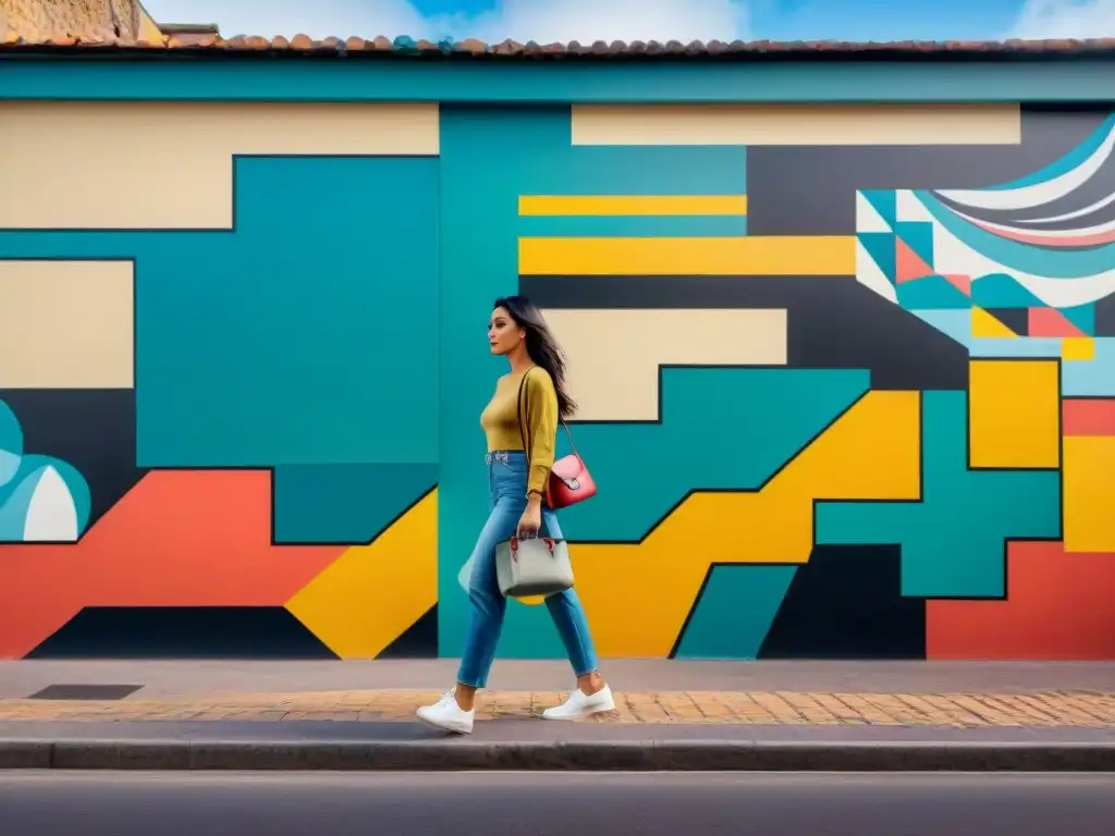 Murales vibrantes y dinámicos que representan la transformación del arte contemporáneo uruguayo con colores audaces y formas abstractas