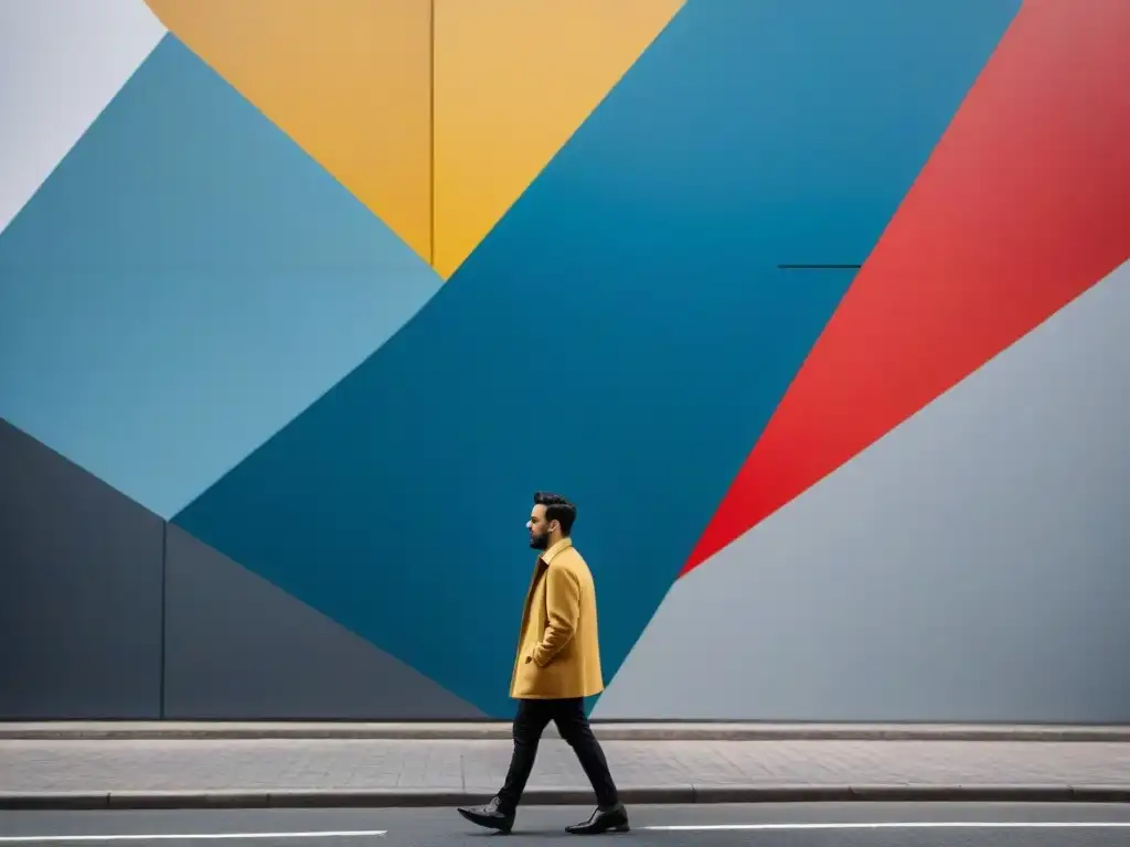 Una obra abstracta vibrante y dinámica en colores primarios, con líneas y formas intersectadas que irradian energía y movimiento