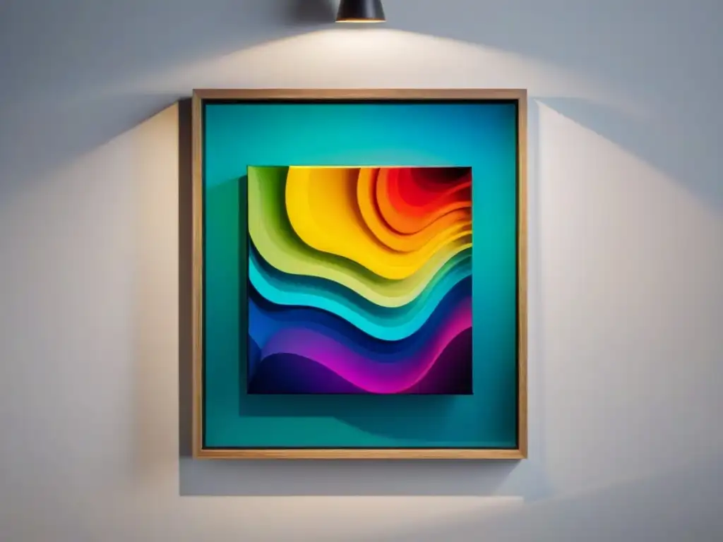 Obra de arte abstracto en una galería de Uruguay, exhibiendo colores vibrantes y pinceladas intrincadas