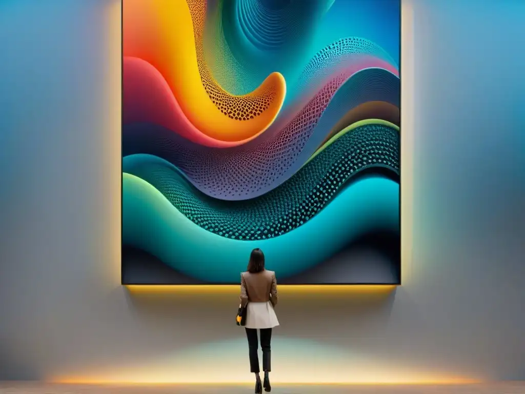 Obra de arte abstracto en galería contemporánea, vibrantes colores y texturas ricas