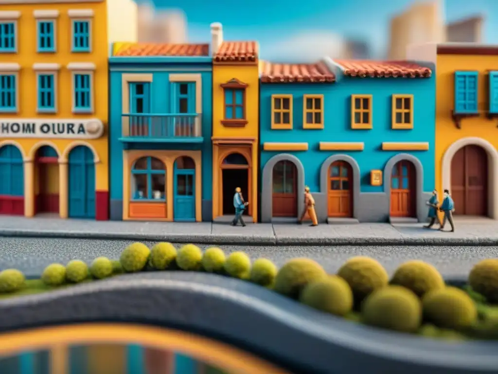 Una obra de arte contemporáneo uruguayo en miniatura detallista con escena callejera vibrante