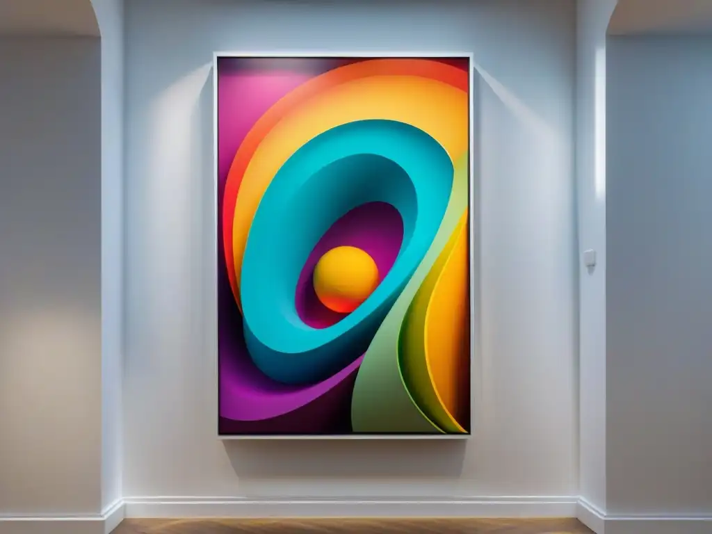 Una obra de arte contemporáneo vibrante y abstracta en una galería elegante