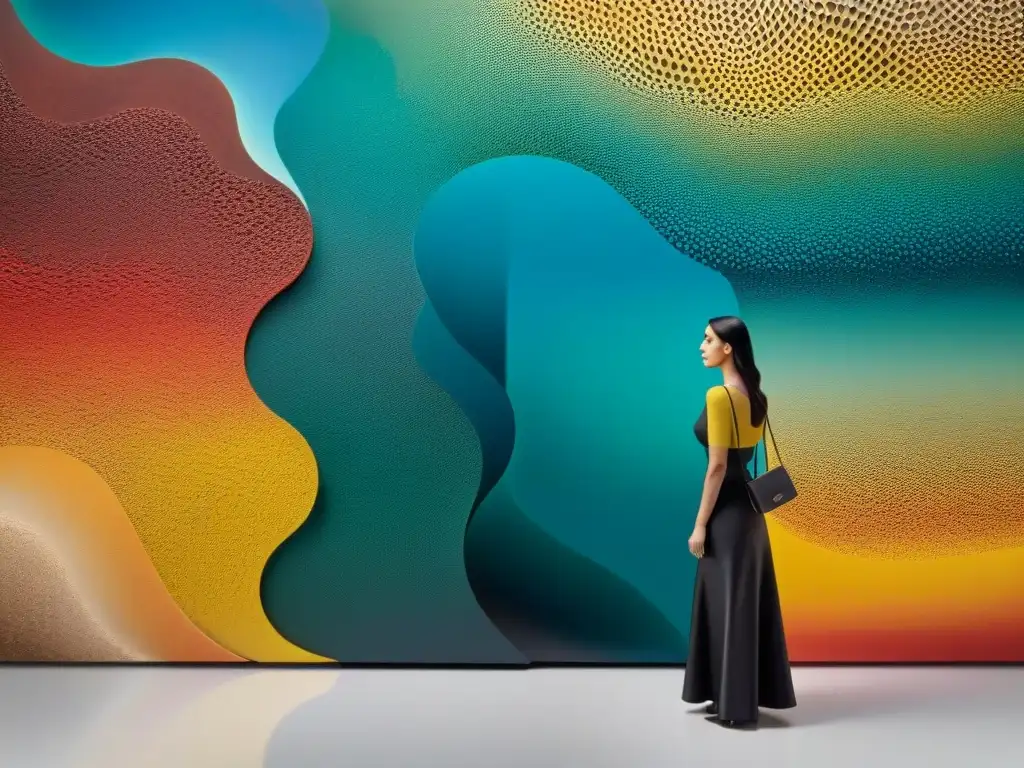 Obra de arte uruguaya contemporánea: texturas y colores vibrantes Una obra de arte uruguaya contemporánea con diversas texturas, colores vibrantes y materiales innovadores