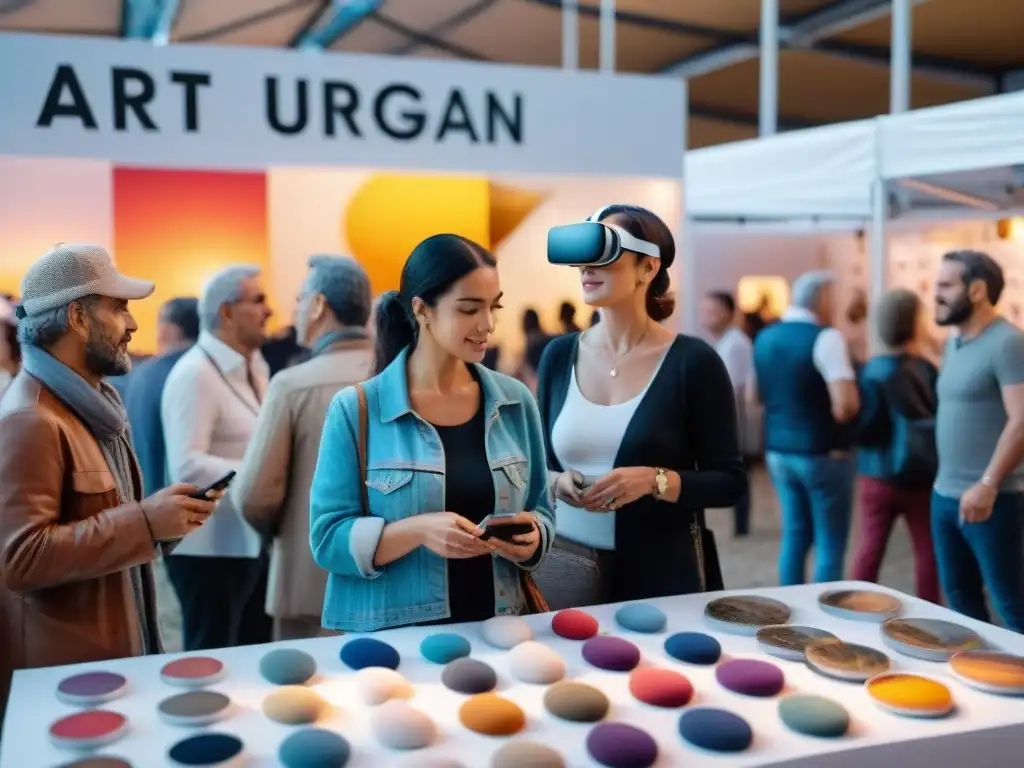 Personas diversas disfrutan de eventos interactivos en vibrante feria de arte en Uruguay