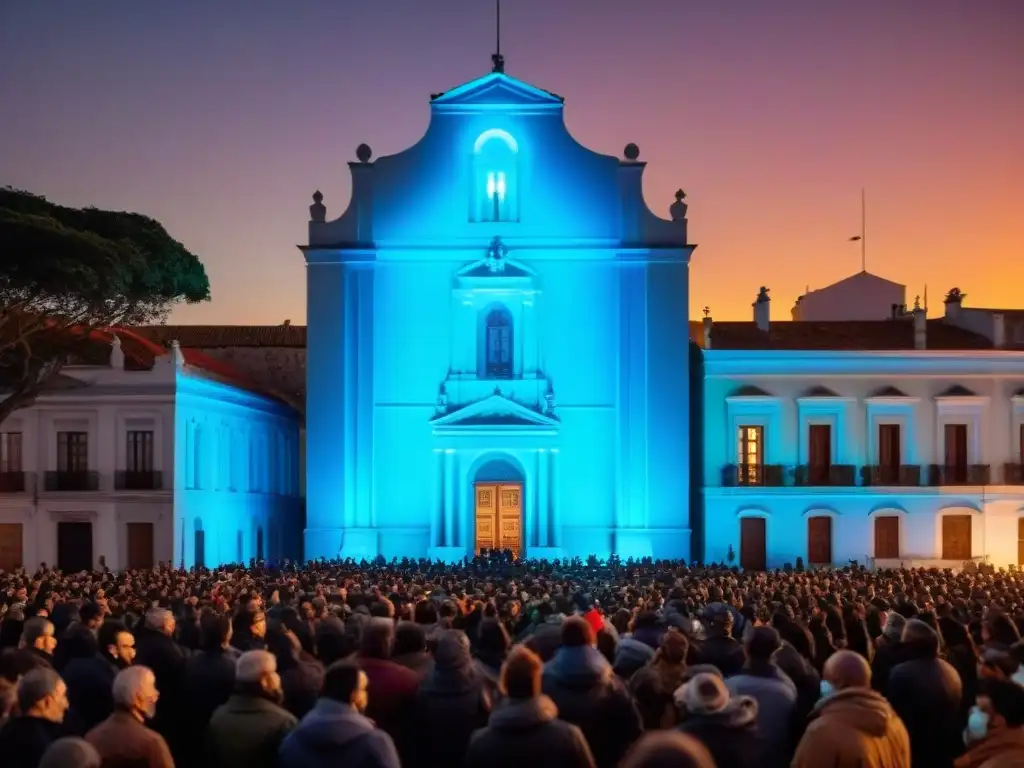 Protesta con proyecciones en edificios históricos de Uruguay, fusionando arte contemporáneo y símbolos de resistencia