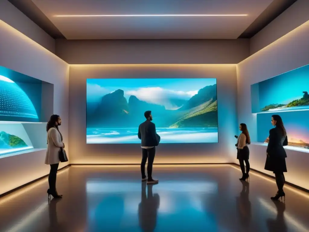 Sala de archivo digital con arte contemporáneo de Uruguay en tecnología futurista