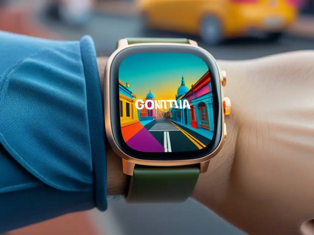 Un smartwatch moderno con arte urbano uruguayo en diseño y tecnología