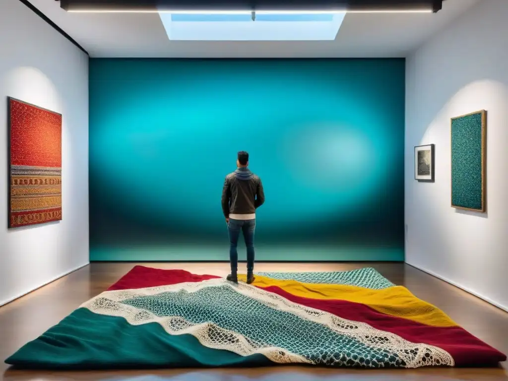 Vibrante instalación de arte textil contemporáneo en galería de Uruguay