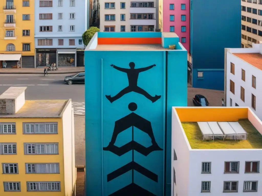 'Vibrante arte urbano en Montevideo, Uruguay, capturado desde la perspectiva de un dron