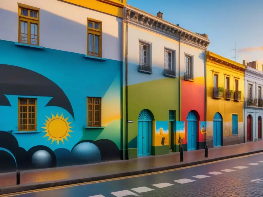 Un vibrante y bullicioso callejón en Montevideo, Uruguay, lleno de arte urbano y murales coloridos