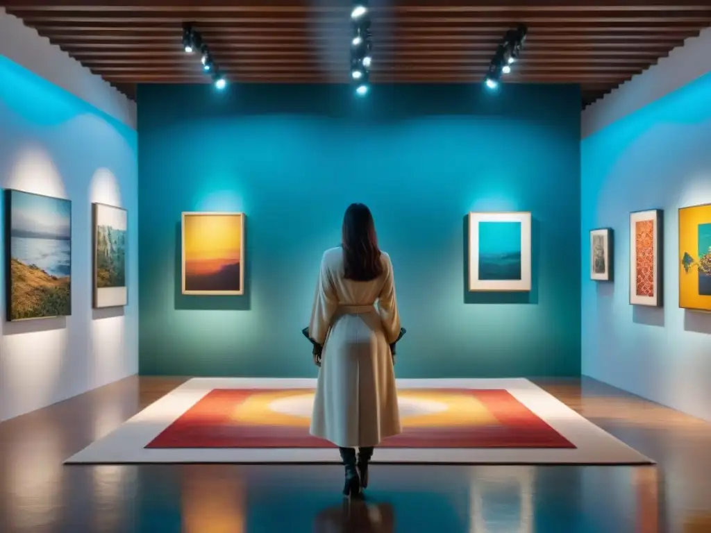 Un vibrante evento de arte contemporáneo en Uruguay, con obras diversas y coloridas, esculturas intrincadas e instalaciones inmersivas