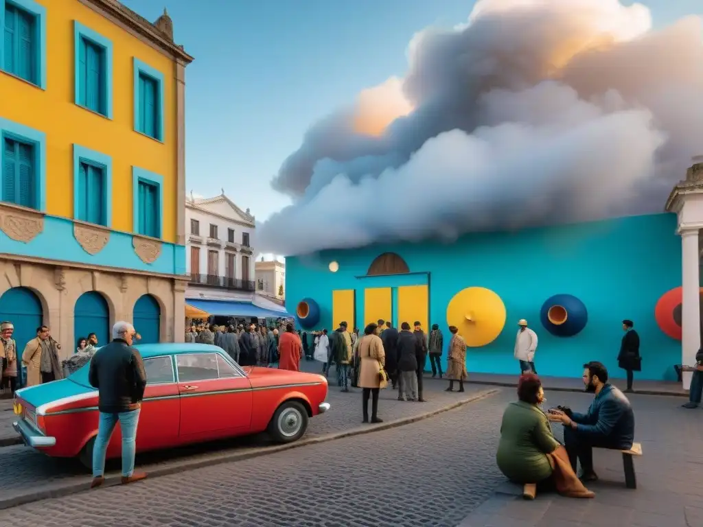 Un vibrante mercado de arte en Montevideo con arte contemporáneo uruguayo merchandising y diversidad cultural