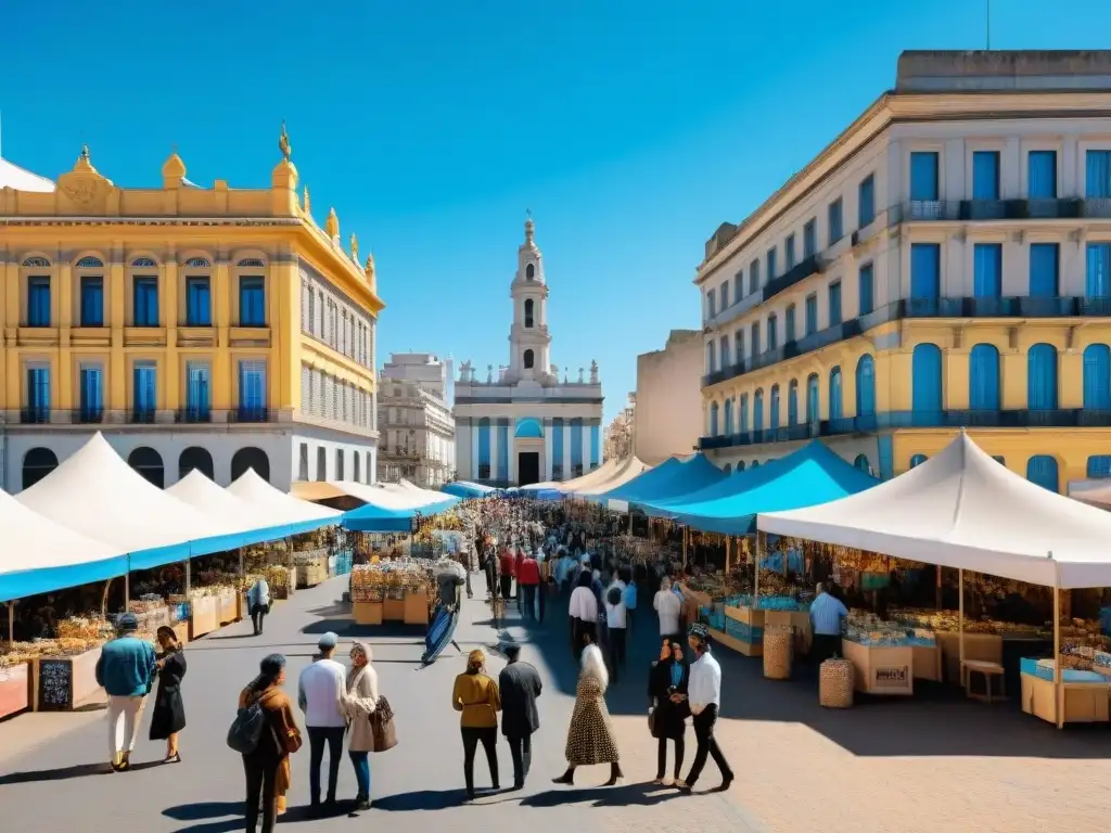 Un vibrante mercado de arte en Montevideo, Uruguay, con productos únicos y coloridos inspirados en artistas locales