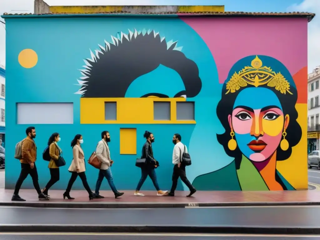 Vibrante mural de arte callejero en Montevideo, Uruguay, uniendo a personas diversas en armonía