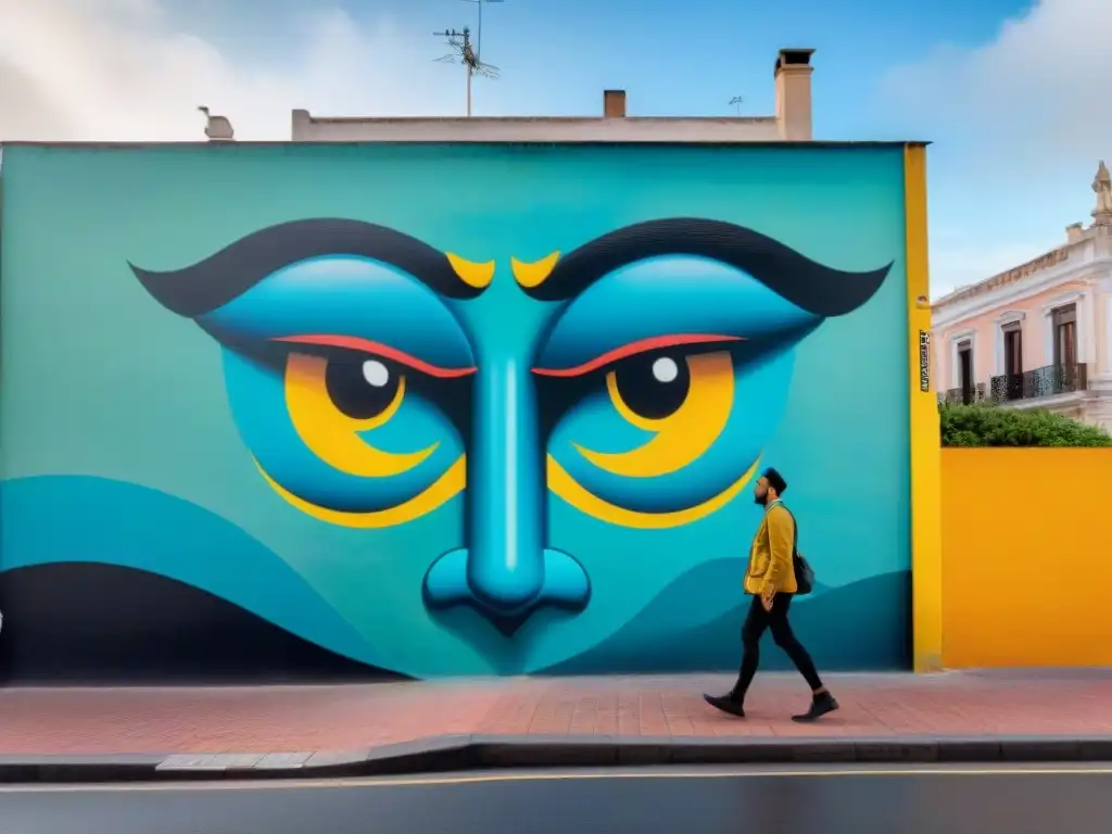 Un vibrante mural de arte callejero en Montevideo, Uruguay, fusionando estilos y culturas en un impacto cultural de arte contemporáneo uruguayo