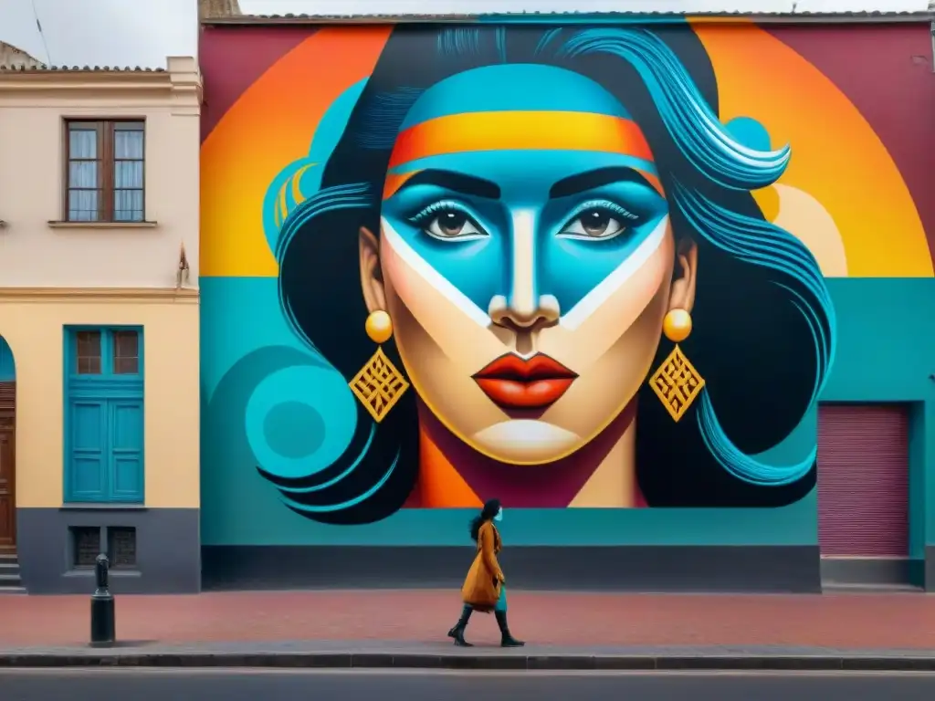 Un vibrante mural de arte callejero en Montevideo, Uruguay, reflejando la rica colaboración artística en el país