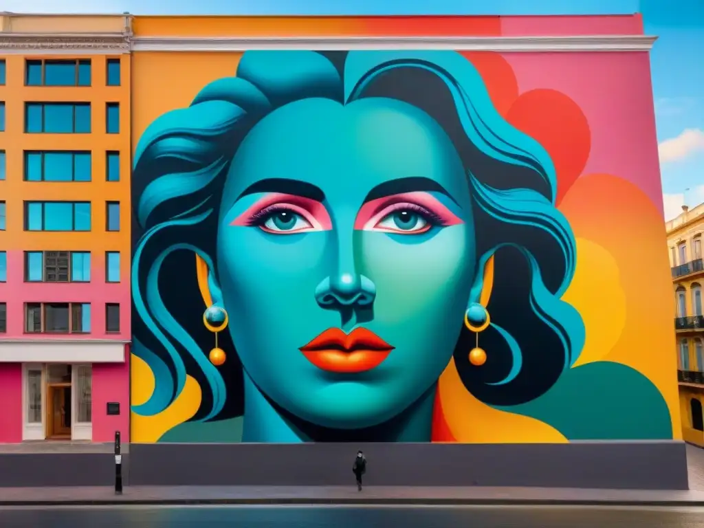 Mural vibrante de Montevideo: arte contemporáneo en Uruguay Vibrante mural en Montevideo muestra arte contemporáneo uruguayo autores emergentes