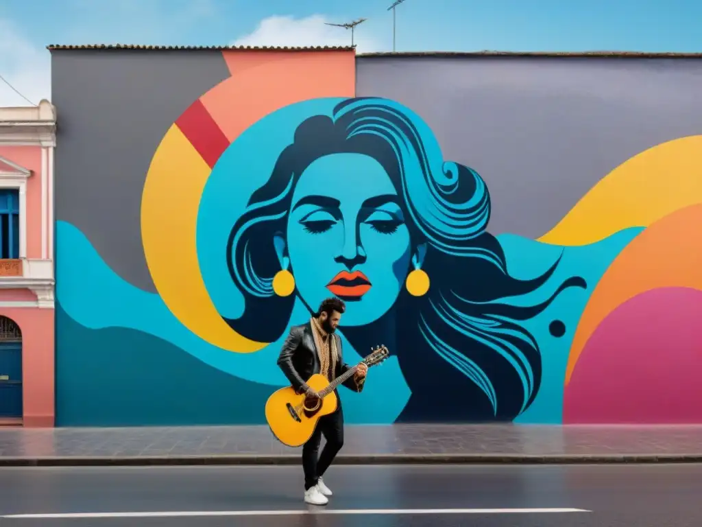 Un vibrante mural en Montevideo fusiona arte contemporáneo uruguayo y música, con colores y símbolos icónicos