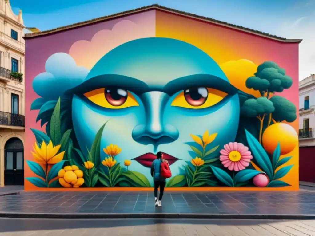 Un vibrante mural callejero en Montevideo, Uruguay, muestra diversidad y unidad