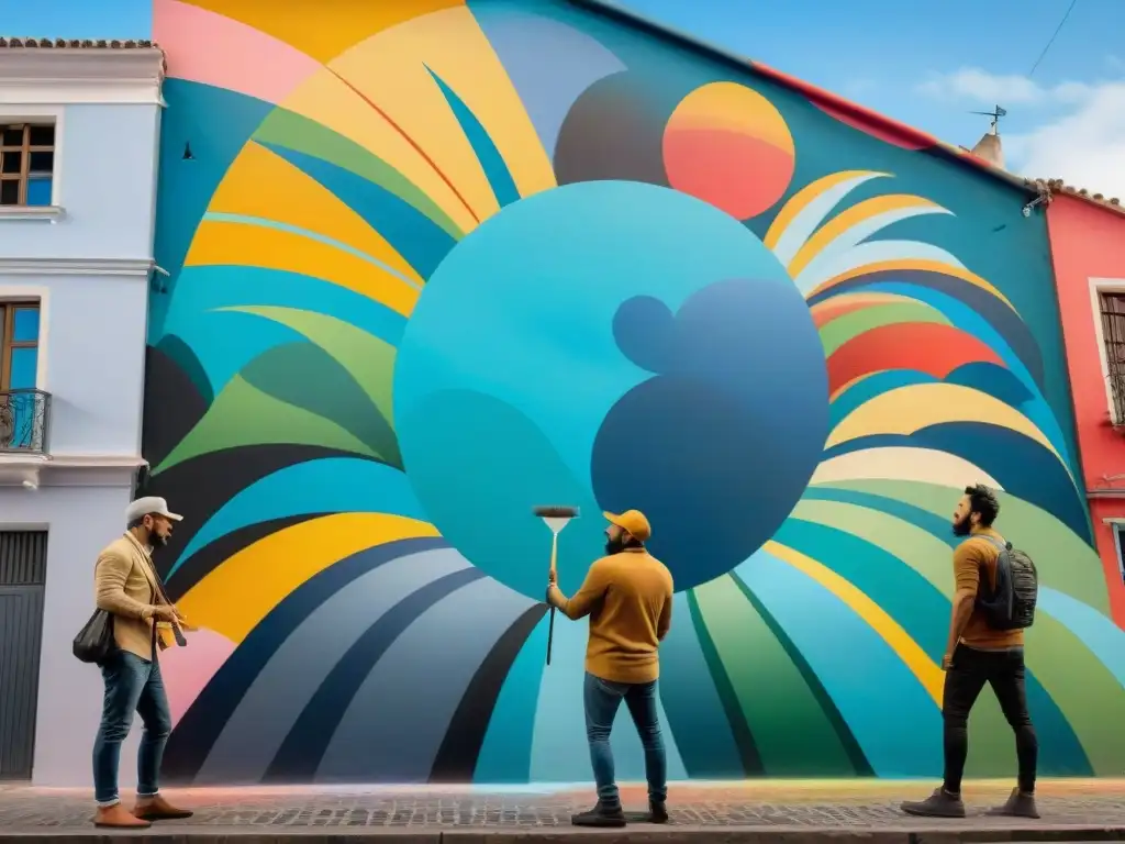 Un vibrante mural colectivo en Montevideo, Uruguay, muestra la fusión de estilos en un proceso artístico colaborativo