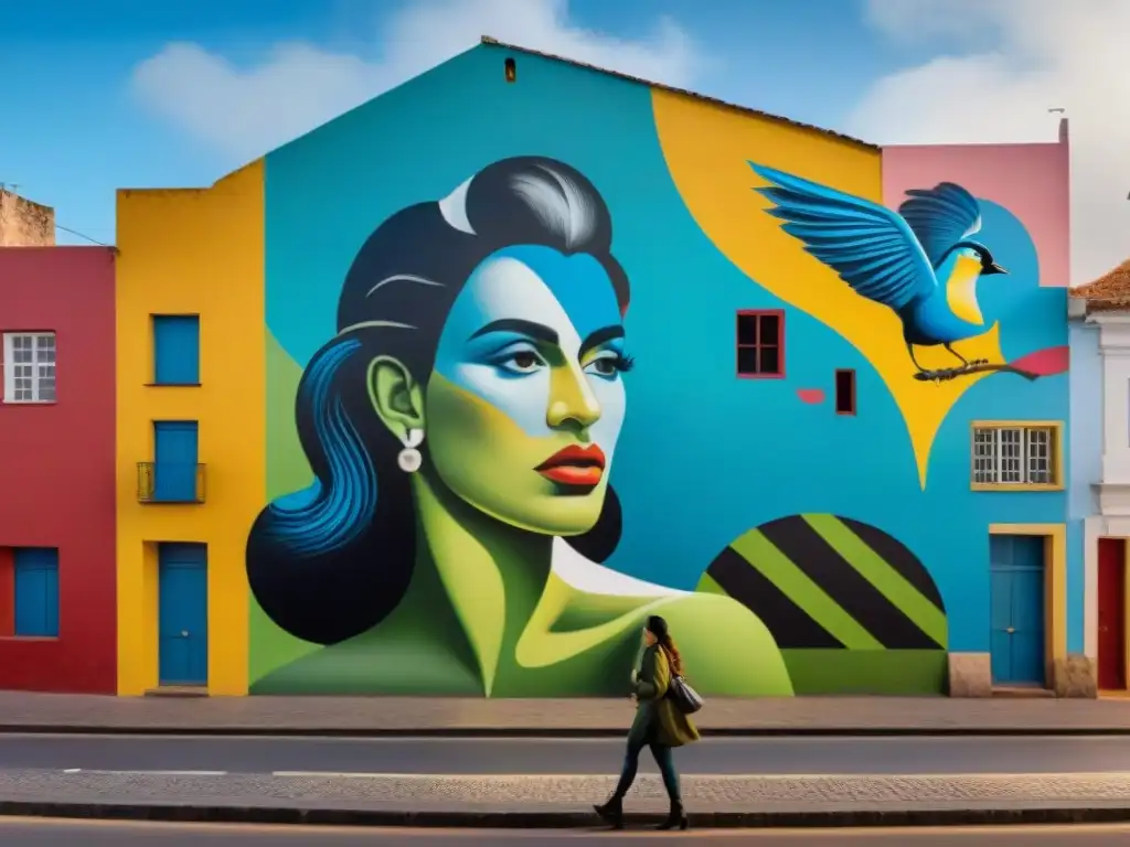 Vibrante mural en distrito artístico de Uruguay apoyo mecenazgo artistas contemporáneos