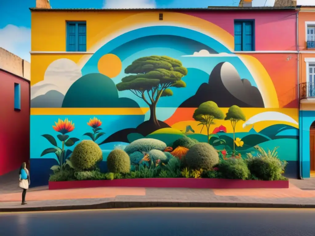 Un vibrante mural en Uruguay con elementos de la cultura local y la comunidad interactuando