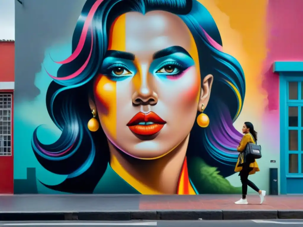 Un vibrante mural en Montevideo, Uruguay, muestra mujeres artistas urbanas creando arte juntas