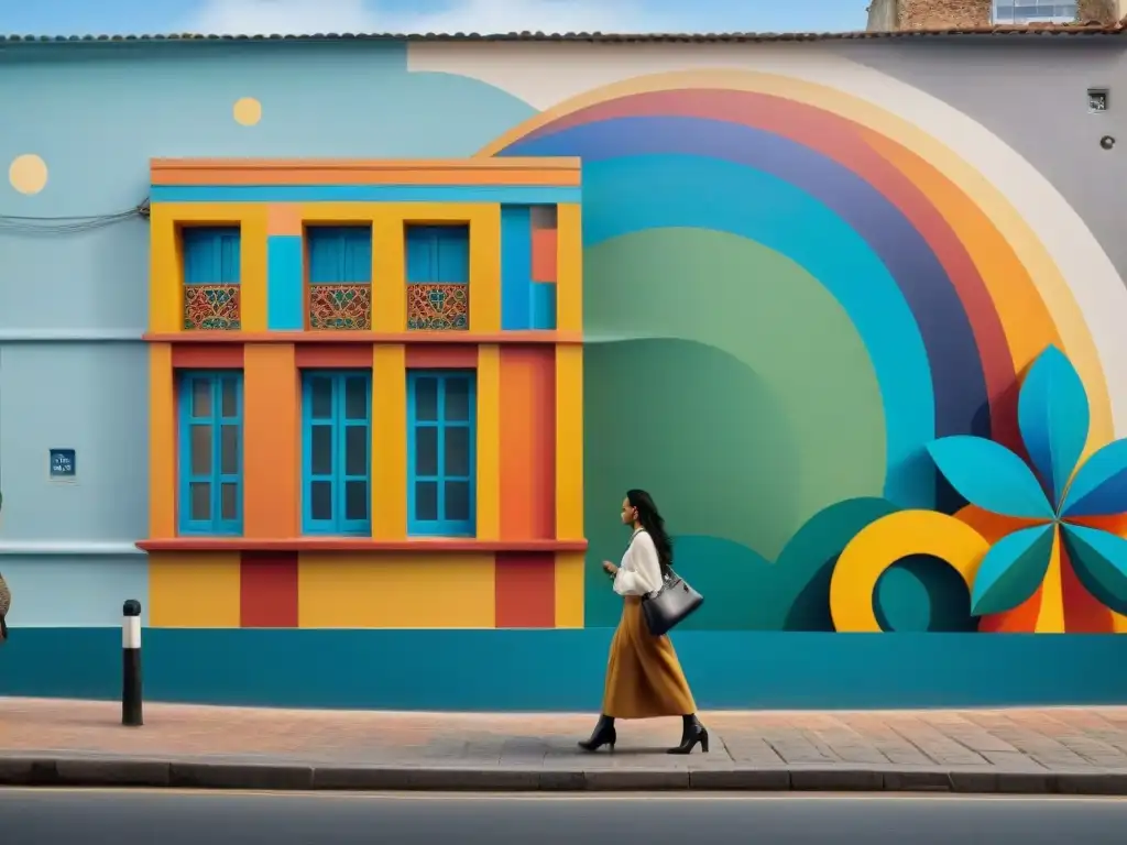 Un vibrante mural en una pared de la ciudad de Uruguay muestra la interacción de colectivos artísticos locales e internacionales