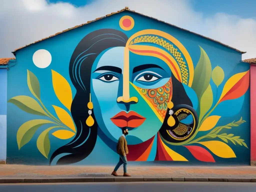 Un vibrante mural en una pared de la ciudad en Uruguay, muestra una comunidad diversa creando arte juntos